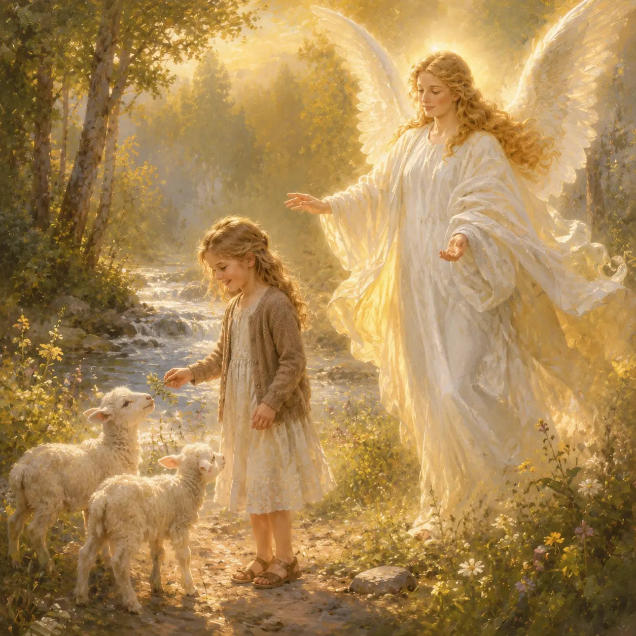 Luminous guardian and child artwork