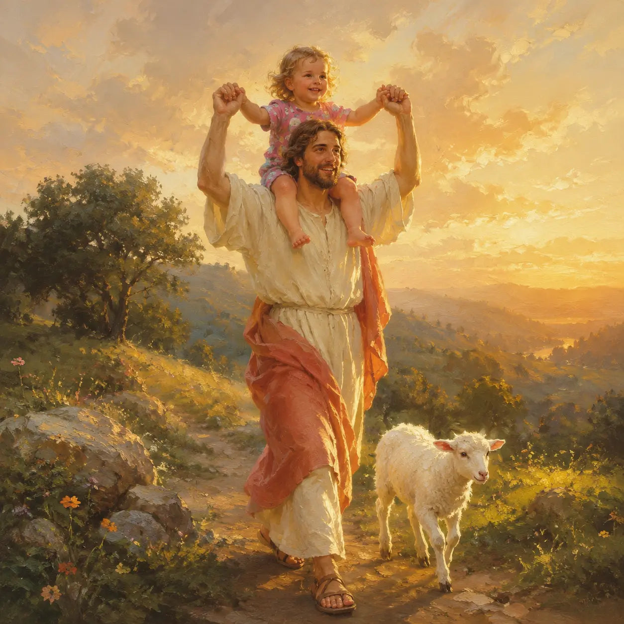 Guardian holding a loved one in heavenly light