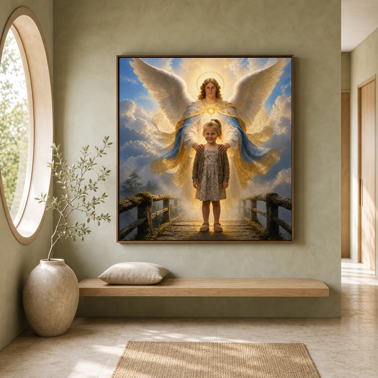The Little Light artwork displayed in a sage Scandinavian hallway